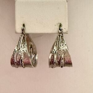 Signed Artisan Brutalist Silver Hoop Earrings